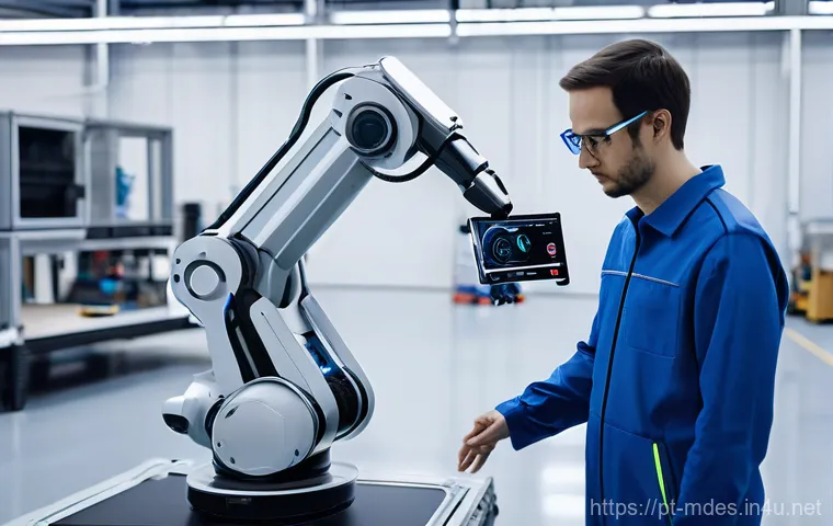 기계설계와 로봇공학의 관계 - **Prompt 1: Collaborative Robot in a Modern Workshop**
"A medium shot of a sleek, modern collabo...