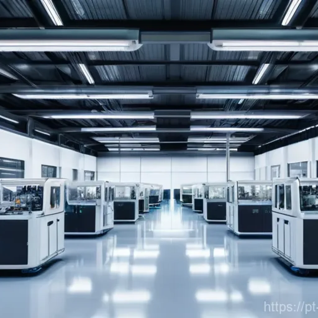 기계설계와 환경공학의 융합 - **Prompt:** "A futuristic, ultra-efficient factory interior. The scene is clean, brightly lit, and m...